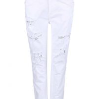 Bílé dámské džíny s roztrhaným efektem